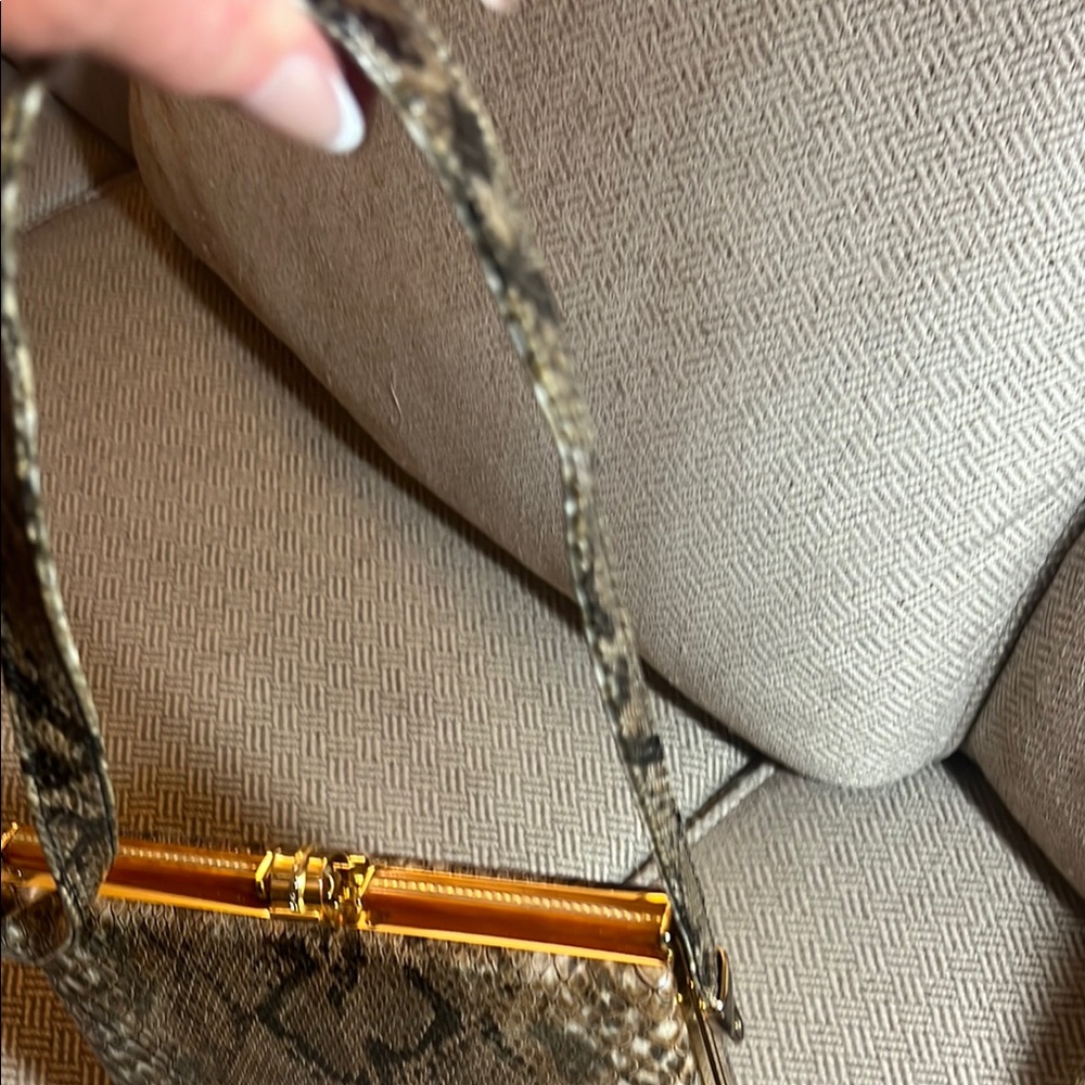 Brown And Black Python Print Shoulder Bag With Ch… - image 6